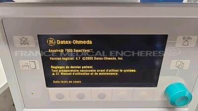 Datex Ohmeda Anesthesia Machine S5/Aespire w/ Smartvent 7900 - S/W 4.7 (Powers up) - 2