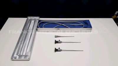 Lot of 1 x Richard Wolf Sheath 8475.071 and 1 x Richard Wolf Rigid Arthroscope 8475.42 - 25 Degree and 1 x Richard Wolf Rigid Arthroscope 8475.45 - 70 Degree and 1 x Richard Wolf Fiber 8061.35