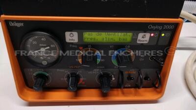 Drager Transport Ventilator Oxylog 2000 - w/ exhalation tube - no power supply (Powers up) - 5