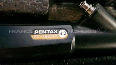 Pentax Colonoscope EC-3885FK Engineer's Report Optical System - no Fault Found - Channels No Fault Found - Angulation No fault Found - Bending Section No Fault Found - Insertion Tube damaged - Light Transmission Leak in the finger light - Leak Check N - 2