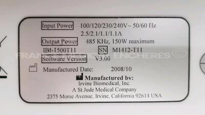 Irvine Biomedical Cardiac Ablation Generator IBI-1500T11 - YOM 2008 - S/W version V3.00 - Numeric display issue in the power screen (Powers up) - 7