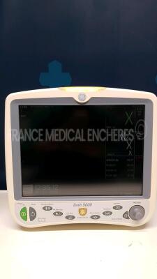 Lot of 3 x GE Patient Monitor Dash 5000 - YOM 2008 - S/W 7.3 - Options 2PS - 12SL - ACI-TIPI - Network - Cardio Pulmonary - Cardiac - FIB Atrial - ECG Intellirate - AVOA Plus - w/ ECG leads (All power up) - 3