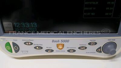 Lot of 3 x GE Patient Monitor Dash 5000 - YOM 2008 - S/W 7.3 - Options 2PS - 12SL - ACI-TIPI - Network - Cardio Pulmonary - Cardiac - FIB Atrial - ECG Intellirate - AVOA Plus - w/ ECG leads (All power up) - 9