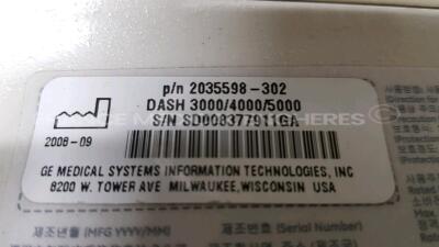 GE Patient Monitor Dash 5000 - YOM 2008 - S/W 7.3 - Options 2PS - 12SL -Lot of 2 x GE Patient Monitor Dash 5000 - YOM 2008 - S/W 7.3 - Options 2PS - 12SL - ACI-TIPI - Network - Cardio Pulmonary - Cardiac - FIB Atrial - ECG Intellirate - AVOA Plus - w/ ECG - 12