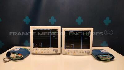 Lot of 2 x Datascope Patient Monitors Spectrum OR - w/ Cuff and ECG leads and Spo2 sensors (Both power up)