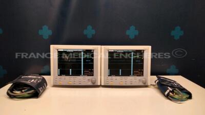 Lot of 2 x Datascope Patient Monitors Passport 2 - w/ Cuff and ECG leads and Spo2 sensors (Both power up)