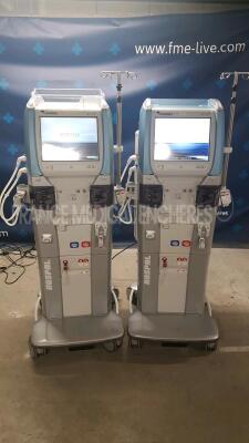 Lot of 2 x Gambro Dialysis Artis Evosys -YOM 2012 - 8.21.00 - count 37841/39532 hours with 2 EMA Monitors Hemabox (All power up)