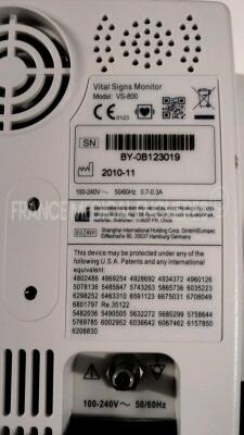 Lot of 2 x Mindray Vital Signs Monitor VS-800 - YOM 2013/2010 - w/ 2 x SPO2 Sensors (Both power up) - 5