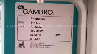 Gambro Dialysis Prismaflex - YOM 2013 - S/W 7.21 - Count 20624h (Powers up) - 6