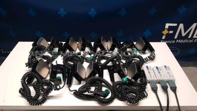 Lot of accessories for Philips Defibrillator including 7x Paddles and 3x Philips Test Load M3725A