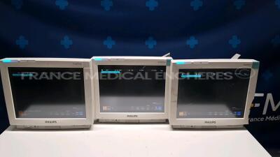 Lot of 3 x Philips Patient Monitors IntelliVue MP70 Anesthesia - YOM 2003 and 2002 - S/W J.10.52 (All power up)