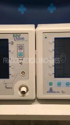 Lot of 2 x Respironics Ventilator Support System BIPAP Vision - count 9690/9466 hours (Both power up) - 6