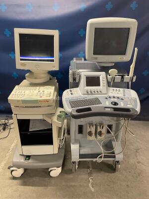 Lot of 1x Esaote Ultrasound Picus PRO 410636 and 1x Medison Ultrasound Accuvix XQ - EXP w/ Medison Probes C2-6IC and EC4-9IS (Both no power)