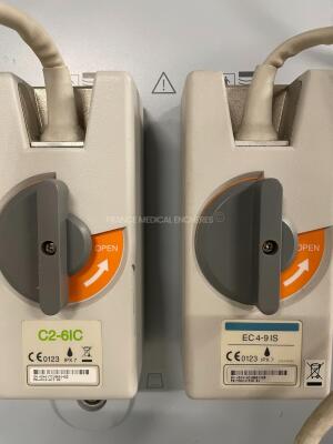 Lot of 1x Esaote Ultrasound Picus PRO 410636 and 1x Medison Ultrasound Accuvix XQ - EXP w/ Medison Probes C2-6IC and EC4-9IS (Both no power) - 5