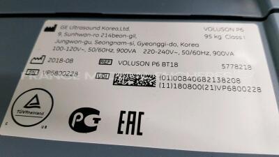 GE Ultrasound Voluson P6 BT18 - YOM 08/2018 - S/W 18.0.11.449 - in excellent condition - tested and controlled by GE Healthcare - Ready for clinical use - Options - Color / IOTA LR2 / IOTA Simple Rules / DICOM / IEC62359 Ed.2 / BT Activation - w/ Sony Dig - 12