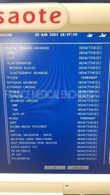 Esaote Ultrasound MyLabClass 9706250000 - YOM 2014 - S/W 11.01 - Options - XVIEW - TPVIEW - MVIEW w/ Esaote Probe LA435 9600173000 and Esaote Probe LA533 122001100 (Powers up) - 8