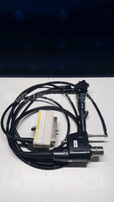 Pentax Ultrasound Endoscope EG-3270UR - Engineer's report : Optical system no fault found ,Angulation no fault found , Insertion tube no fault found , Light transmission no fault found , Channels no fault found, Leak in the ultrasound connector - leak in 
