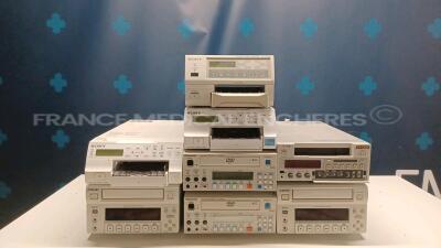 Lot of 1 x Sony Color Video Printer UP-21MD and 2 x Sony Color Video Printer UP-25MD and 2 x Sony DVD Recorder DVO-1000MD and 2 x Panasonic DVD Recorder LQ-MD800 and 1 x Sony Videocassette Recorder DSR-20MDP (All power up)
