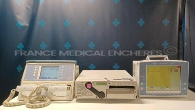 Lot of 1 x Bruker Defibrillator Defigard 3002 IH and 1 x Bruker ECG Monitor TM910 and 1 x Sony Color Video Printer UP-2900MD/A (All power up) *12480/23227275/40911430*