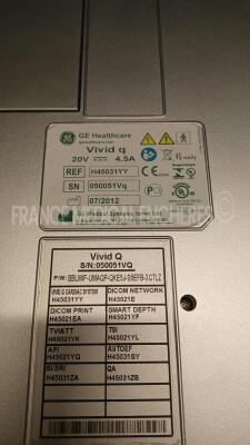 GE Ultrasound Vivid Q - YOM 2012 - S/W 11.2.1 - Options TEE -advanced Qscan imaging - optimal depth - auto FE - tissue velocity imaging and tissue tracking - AFI - echo DICOM - DICOM modality - DICOM print (Powers up) *050051Vq* - 8