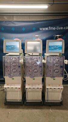 Lot of 3 x Fresenius Dialysis 5008 Cordiax - YOM 2011 - S/W 4.57 one unit has a black screen - count for the 2 others 44296/44442 hours (All power up) *1veap624/1veap618/1veap601*