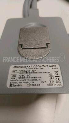 SonoSite Ultrasound MicroMaxx - YOM 2008 - S/W 3.8 w/ SonoSite Probe C8e/8-5 - YOM 2008 and SonoSite Probe C60e/5-2 - YOM 2008 - no detected (Powers up) *03C2YV/03C1ZC/03BLX3* - 13