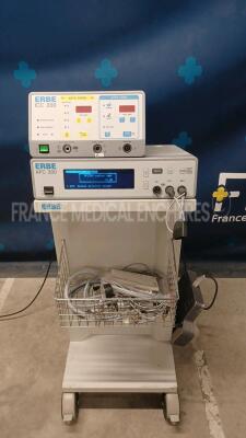 Erbe Electrosurgical Unit APC 300 and ICC 200 - S/W V2.20 w/ Footswitch on stand (Powers up) *D1256/B3335/C2176*
