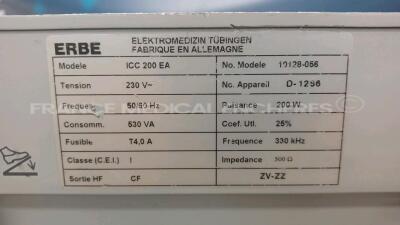 Erbe Electrosurgical Unit APC 300 and ICC 200 - S/W V2.20 w/ Footswitch on stand (Powers up) *D1256/B3335/C2176* - 6