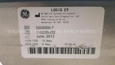 GE Ultrasound Logiq E9 - YOM 2013 - S/W R4 1.2 Keyboard Will Not Lock in Park Position Options contrast - DICOM - logiqview - volume navigation - true 3D - elastography - elastography analysis quantitative - bflow w/ GE Probe C2-9-D - YOM 2013 and GE Prob - 17