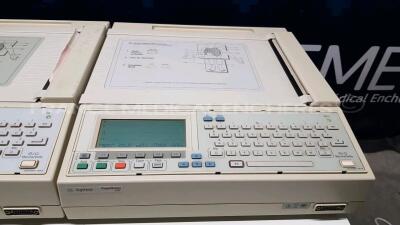 Lot of 2 x Agilent ECGs PageWriter 200 - S/W A.07.07 - French Language - 1 x Missing Battery and 1 x Agilent ECG Series 501X (All power up) *US00500268/CND4749702/3651G03704* - 4
