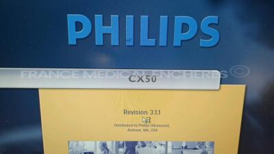 Philips Ultrasound CX50 - YOM 12/2009 - S/W 3.1.1 - Options Vascular Abdominal - Adult ultrasound - Cerebrovascular - DICOM networking - DICOM structured reporting - Manual 3D gray scale - OVG contrast - Peripheral vascular - Physio - QLAB-IMT - QLAB-ROI - 2