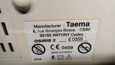 Lot of 2 x Taema Ventilators Osiris 2 - S/W V1.020/V1.021 - w/ power supplies and transport bags (Powers up) *B1498/E0359* - 6