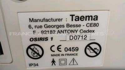 Lot of 2 x Taema Ventilators Osiris 1 - S/W V1.020 - w/ power supplies and transport bags (Powers up) *D0718/D0712* - 5