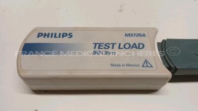 Lot of 2x Philips Defibrillators Heartstart MRX - YOM 2007 and 2010 w/ 1x Philips Test Load M3725A - missing paddles and power cables (Both power up) - 4