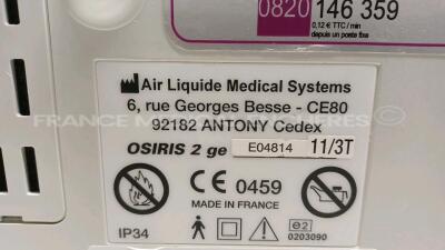 Lot of 2 x Taema/Air Liquide Ventilators Osiris 2 - S/W V1.02 - w/ power supplies and 1 x Taema Ventilator Osiris 1 - S/W V1.021 - w/ power supply (All power up) *E04814/D1016/E04175* - 8