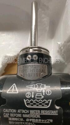 Olympus Colonoscope CF-H180AL Engineer's report : Optical system no fault found ,Angulation no fault found , Insertion tube no fault found , Light transmission no fault found , Channels no fault found, Leak leak in the handle - no sprinkler *2107101* - 6