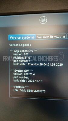 GE Healthcare Vivid S70N - YOM 04/2018 - S/W 202.21.4 - in excellent condition - tested and controlled by GE Healthcare - Ready for clinical use - Options - VG contrast - 4D - 4D autoMVQ - view-X - 6VT bi/triplan - TEE interface module - tissue tracking - - 7