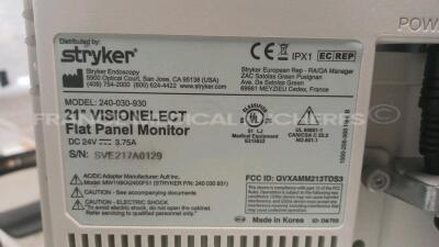 Stryker Stack Trolley with 1 x Stryker LED Light Source L9000 YOM 2009 and 1 x Stryker High Definition Camera Control Unit 1288HD YOM 2009 and 1 x Stryker Camera Head 1288HD and 1 x Stryker Flat Panel Monitor 21’’ 240-030-930 (All power up) *SVE217A0129/ - 11