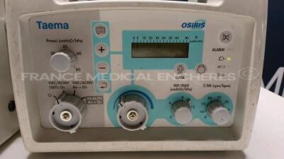 Lot of 3 x Taema Ventilators Osiris 2 - S/W V1.012/V1.020/V1.021 - w/ 2 x Power Supplies (All power up) *E0437/E2198/B1550* - 3