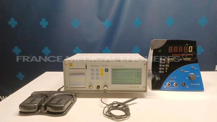 Lot of 1 x Europrobe Surgical Probe System Europrobe 3 and 1 x Diatecnic Velocimetre Doppler Diadop 200 - YOM 2005 - w/ Doppler Probe - Dual Footswitch (Both power up) *0540200552*