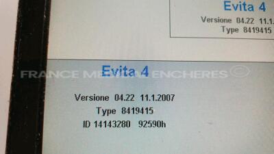 Drager Ventilator Evita 4 - YOM 2007 - S/W 04.22 - Type 8419415 - Count 92590 hours - Italian Language (Powers up - Damaged - See Pictures) *ARYM-0396* - 6