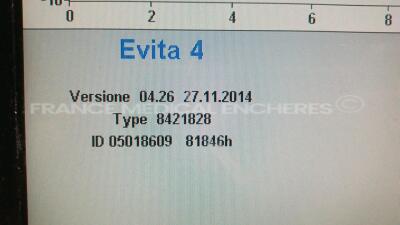 Drager Ventilator Evita 4 - YOM 2007 - S/W 04.26 - Type 8421828 - Count 81846 hours - Italian Language (Powers up - Damaged - See Pictures) *ARYM-0399* - 6