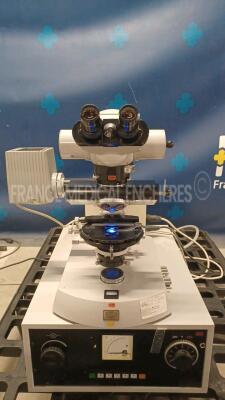 Zeiss Fluorescence Microscope III RS with binoculars 10x/20 and with lamp WHF 50F-2 b (Powers up)