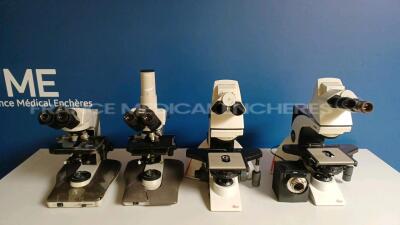 Lot of 2 x Leica Microscopes DM 2500 and 2 x Nikon Microscopes Labophot-2 (No Power - Damaged - Missing Lens - See Pictures) *332432-072011/332433-072011/436300/441779*