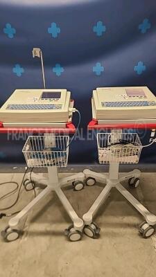 Lot of 2 x Schiller ECG AT-102 YOM 2006/2006 with 2 ECG leads (Both power up) *05360/03741*