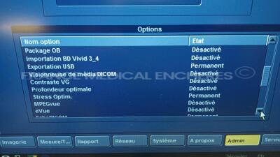 GE Ultrasound Vivid S6 - YOM 2014 - S/W 12.2 - Options - ATO/ASO - Anatomis TM - Tissue Velocity Imaging Tissue Tracking / M4S-RS - LOGIQView - Convex Virtual - TEE - Exportation USB - Stress Optim - DICOM - AFI w/ GE Probe 9L-RS - YOM 2014 and Sony Digit - 10