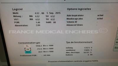 Drager Ventilator Primus - S/W 4.52 - Mixer Count 17874 hours - Ventilator Count 13095 Hours (Powers up) *ARWJ-0011* - 6