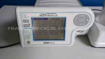 Lot of 1 x Respironics Ventilator BiPAP Focus - Boot Block Version 1.03.000 - w/ 1 x Power Supply and 1 x Gima Aspirator TOBI - w/ 1 x Power Cable (Both power up) *3869070905-11/1402* - 2