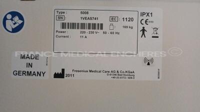 Lot of 2 x Fresenius Dialysis 5008 Cordiax - YOM 2011 - S/W 4.57 - Count 31487h / 33415h (Both power up) *1VEAS737/1VEAS741* - 11