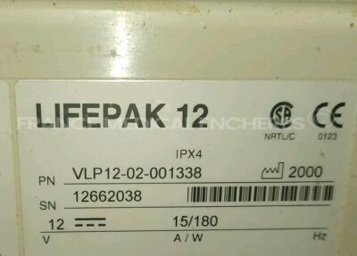 Medtronic Physio-Control Monitor/Defibrillator LIFEPAK 12 - YOM 2000 - S/W 3011371-067 - User Test Passed - Options - Pacer, CO2, SPO2, PNI, ECG, Auxiliary Power and Printer - w/ Paddles and 1 x Carry Case - No Batteries included (Powers up - Damaged - Se - 10